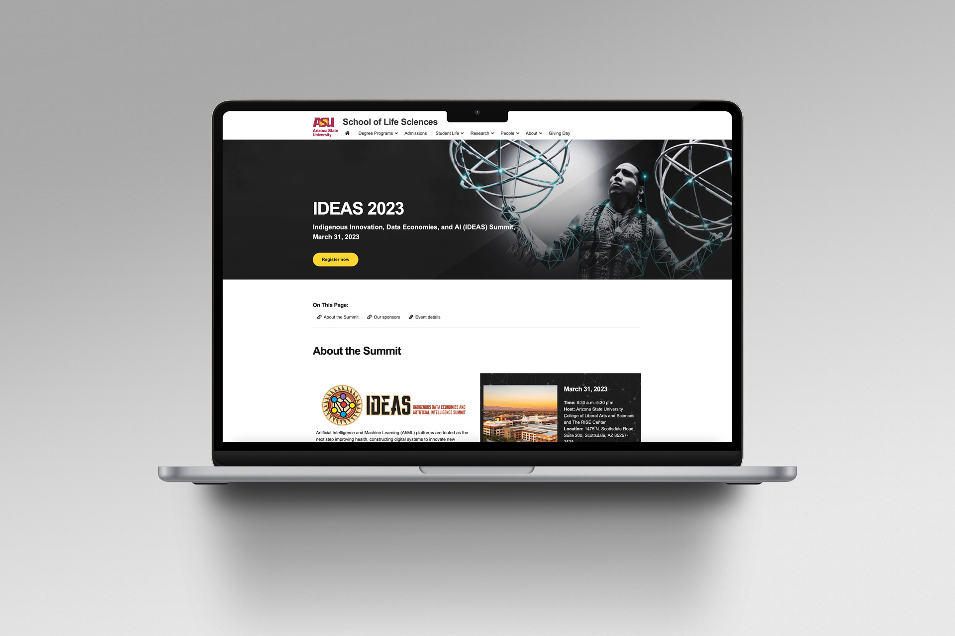 Mockup of the ideas website